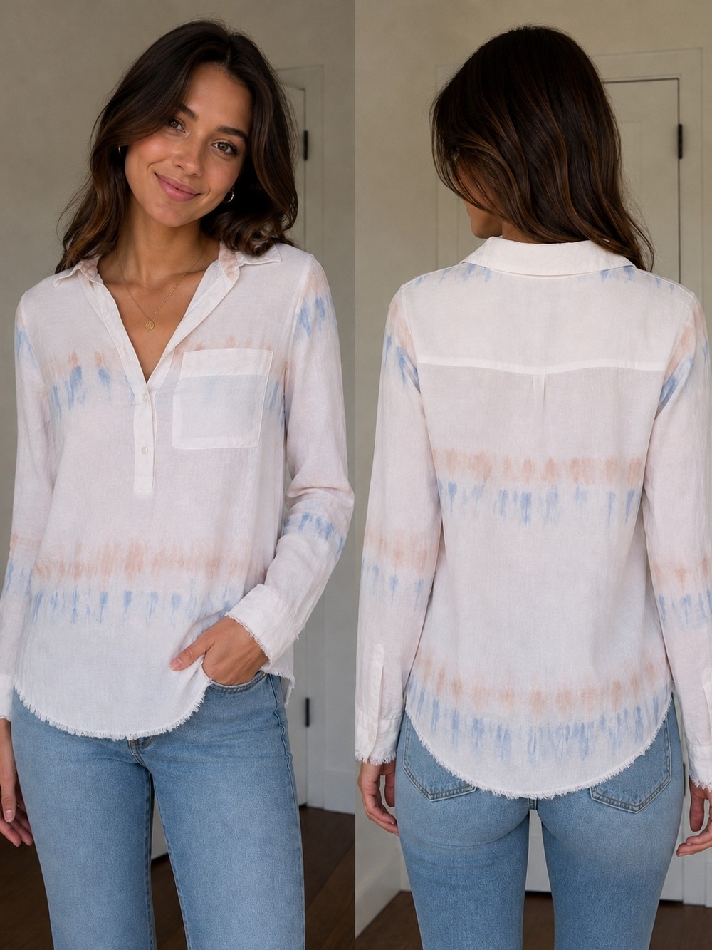 INC International Concepts Pastel Tie Dye 100% Linen Tunic Top PS
